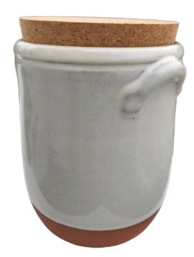 Medium - Keramik krukke med låg i hvid